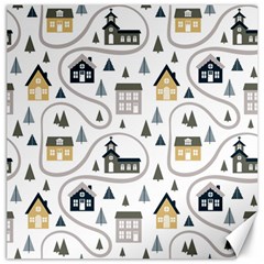 Abstract Seamless Pattern With Cute Houses Trees Road Canvas 12  X 12  by Vaneshart