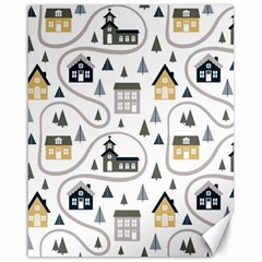 Abstract Seamless Pattern With Cute Houses Trees Road Canvas 16  X 20  by Vaneshart