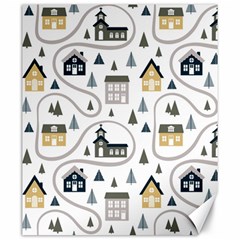 Abstract Seamless Pattern With Cute Houses Trees Road Canvas 20  X 24  by Vaneshart