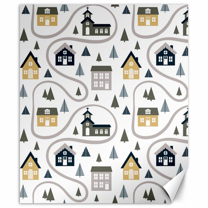 Abstract Seamless Pattern With Cute Houses Trees Road Canvas 20  x 24 