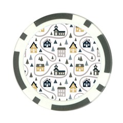 Abstract Seamless Pattern With Cute Houses Trees Road Poker Chip Card Guard by Vaneshart