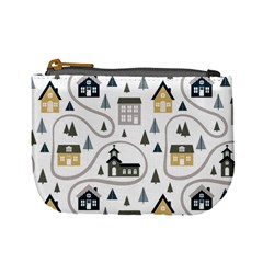 Abstract Seamless Pattern With Cute Houses Trees Road Mini Coin Purse