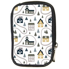 Abstract Seamless Pattern With Cute Houses Trees Road Compact Camera Leather Case by Vaneshart