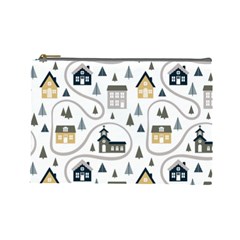 Abstract Seamless Pattern With Cute Houses Trees Road Cosmetic Bag (large)