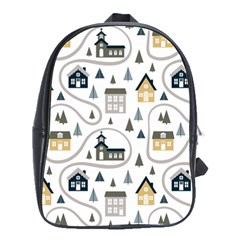 Abstract Seamless Pattern With Cute Houses Trees Road School Bag (large) by Vaneshart