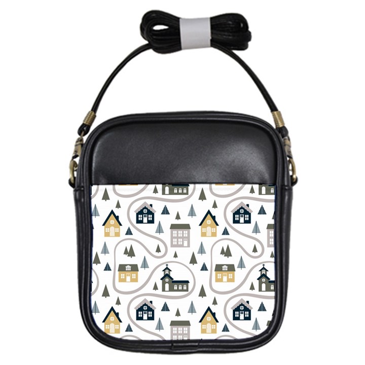 Abstract Seamless Pattern With Cute Houses Trees Road Girls Sling Bag