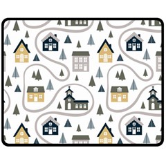 Abstract Seamless Pattern With Cute Houses Trees Road Fleece Blanket (medium)  by Vaneshart