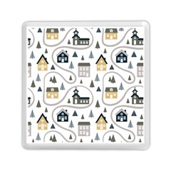 Abstract Seamless Pattern With Cute Houses Trees Road Memory Card Reader (square) by Vaneshart