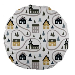 Abstract Seamless Pattern With Cute Houses Trees Road Large 18  Premium Round Cushions by Vaneshart