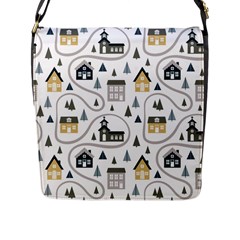 Abstract Seamless Pattern With Cute Houses Trees Road Flap Closure Messenger Bag (l) by Vaneshart