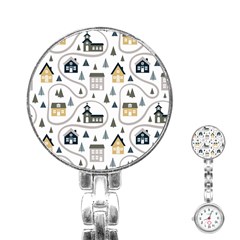 Abstract Seamless Pattern With Cute Houses Trees Road Stainless Steel Nurses Watch by Vaneshart