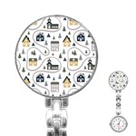 Abstract Seamless Pattern With Cute Houses Trees Road Stainless Steel Nurses Watch Front