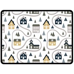 Abstract Seamless Pattern With Cute Houses Trees Road Double Sided Fleece Blanket (large)  by Vaneshart