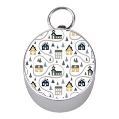 Abstract Seamless Pattern With Cute Houses Trees Road Mini Silver Compasses by Vaneshart