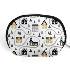 Abstract Seamless Pattern With Cute Houses Trees Road Accessory Pouch (medium) by Vaneshart