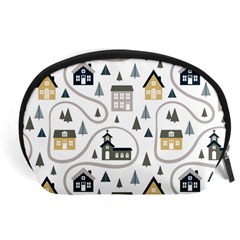 Abstract Seamless Pattern With Cute Houses Trees Road Accessory Pouch (large) by Vaneshart