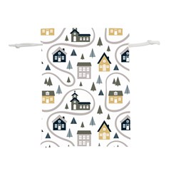 Abstract Seamless Pattern With Cute Houses Trees Road Lightweight Drawstring Pouch (m)