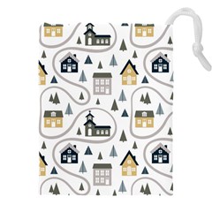 Abstract Seamless Pattern With Cute Houses Trees Road Drawstring Pouch (4xl)