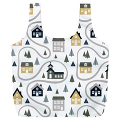 Abstract Seamless Pattern With Cute Houses Trees Road Full Print Recycle Bag (xxl)