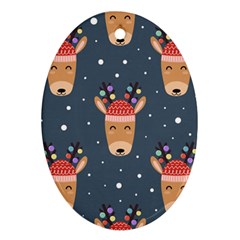 Cute Deer Heads Seamless Pattern Christmas Ornament (oval) by Vaneshart