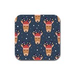 Cute Deer Heads Seamless Pattern Christmas Rubber Square Coaster (4 pack)  Front