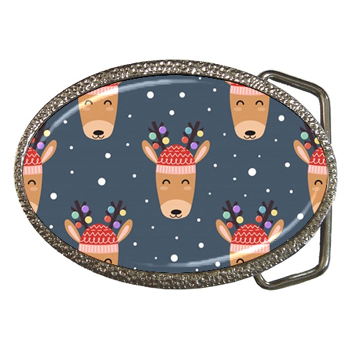 Cute Deer Heads Seamless Pattern Christmas Belt Buckles