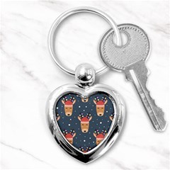 Cute Deer Heads Seamless Pattern Christmas Key Chain (heart) by Vaneshart