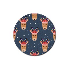 Cute Deer Heads Seamless Pattern Christmas Rubber Coaster (round)  by Vaneshart