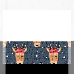 Cute Deer Heads Seamless Pattern Christmas Rectangular Jigsaw Puzzl by Vaneshart