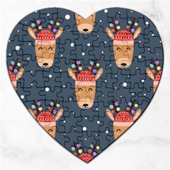 Cute Deer Heads Seamless Pattern Christmas Jigsaw Puzzle (heart) by Vaneshart