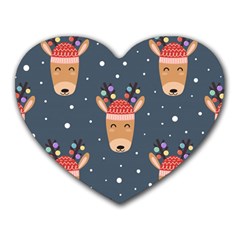 Cute Deer Heads Seamless Pattern Christmas Heart Mousepads by Vaneshart