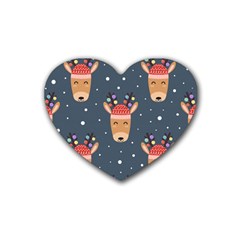 Cute Deer Heads Seamless Pattern Christmas Rubber Coaster (heart)  by Vaneshart