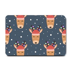 Cute Deer Heads Seamless Pattern Christmas Small Doormat  by Vaneshart