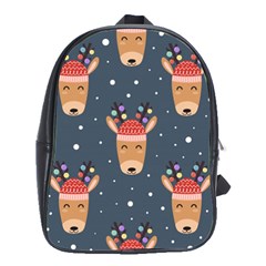 Cute Deer Heads Seamless Pattern Christmas School Bag (large) by Vaneshart