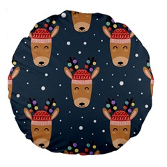 Cute Deer Heads Seamless Pattern Christmas Large 18  Premium Round Cushions by Vaneshart