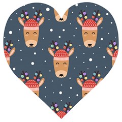 Cute Deer Heads Seamless Pattern Christmas Wooden Puzzle Heart by Vaneshart