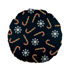 Christmas Seamless Pattern With Candies Snowflakes Standard 15  Premium Round Cushions by Vaneshart