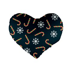 Christmas Seamless Pattern With Candies Snowflakes Standard 16  Premium Heart Shape Cushions by Vaneshart