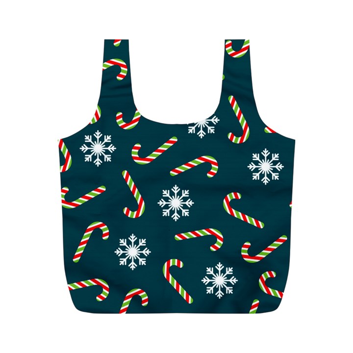 Christmas Seamless Pattern With Candies Snowflakes Full Print Recycle Bag (M)