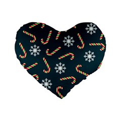 Christmas Seamless Pattern With Candies Snowflakes Standard 16  Premium Flano Heart Shape Cushions by Vaneshart