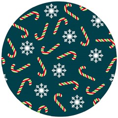 Christmas Seamless Pattern With Candies Snowflakes Wooden Puzzle Round by Vaneshart