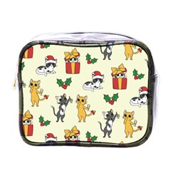 Christmas Funny Pattern Cat Mini Toiletries Bag (one Side) by Vaneshart