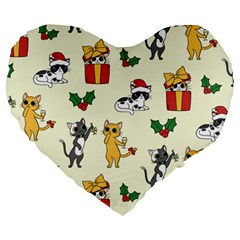 Christmas Funny Pattern Cat Large 19  Premium Heart Shape Cushions by Vaneshart