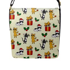 Christmas Funny Pattern Cat Flap Closure Messenger Bag (l) by Vaneshart