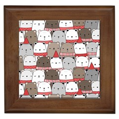 Cute Adorable Bear Merry Christmas Happy New Year Cartoon Doodle Seamless Pattern Framed Tile by Vaneshart