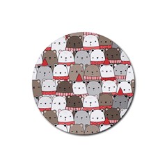 Cute Adorable Bear Merry Christmas Happy New Year Cartoon Doodle Seamless Pattern Rubber Coaster (round)  by Vaneshart