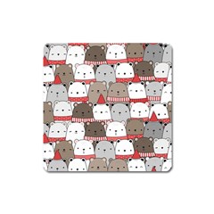 Cute Adorable Bear Merry Christmas Happy New Year Cartoon Doodle Seamless Pattern Square Magnet by Vaneshart