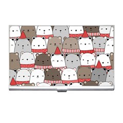 Cute Adorable Bear Merry Christmas Happy New Year Cartoon Doodle Seamless Pattern Business Card Holder by Vaneshart