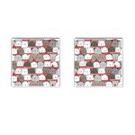 Cute Adorable Bear Merry Christmas Happy New Year Cartoon Doodle Seamless Pattern Cufflinks (Square) Front(Pair)