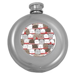 Cute Adorable Bear Merry Christmas Happy New Year Cartoon Doodle Seamless Pattern Round Hip Flask (5 Oz) by Vaneshart